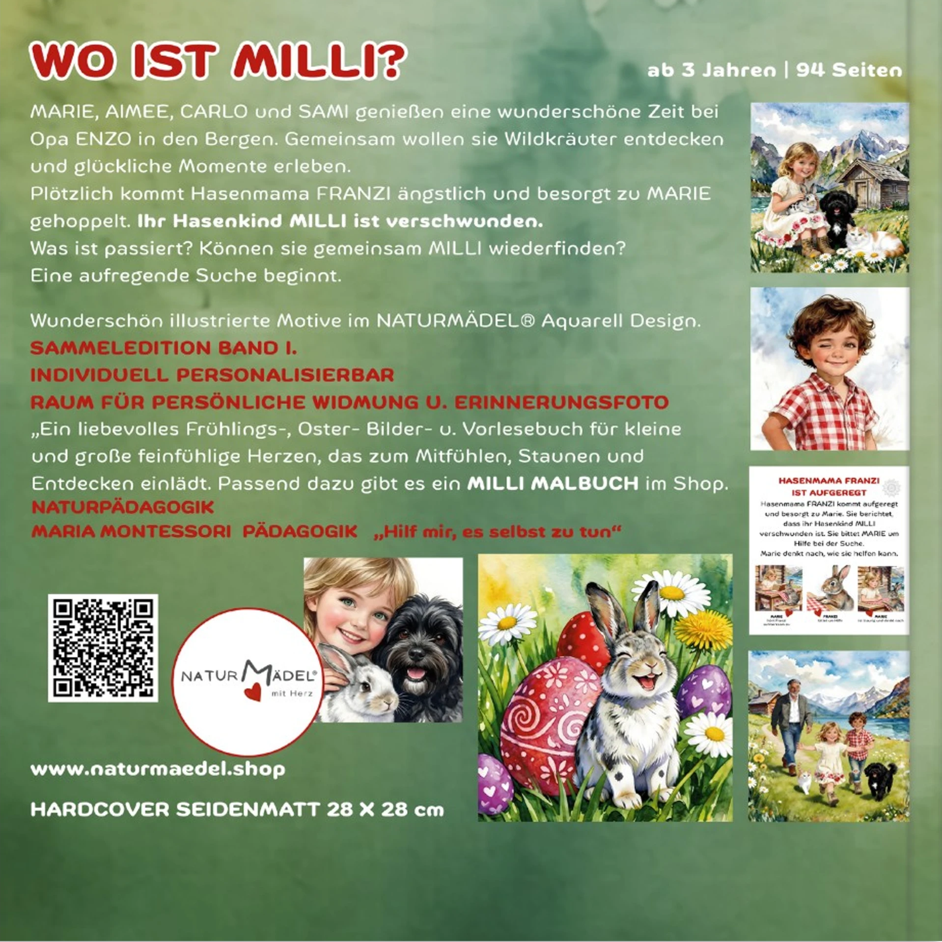 NATURMAEDEL® GANZ BESONDERES FRUEHLINGS-, OSTER- BILDER- U. VORLESEBUCH AB 3 - 99 JAHREN. XXL 94 SEITEN EDEL PREMIUM SEIDENMATT BESCHICHTUNG, HARDCOVER VERSION. NATURMAEDEL HERZENSKINDER COLLECTION - DESIGN BY VERENA U. JANINA BOEHLER 1.4 - www.naturmaedel.shop - 