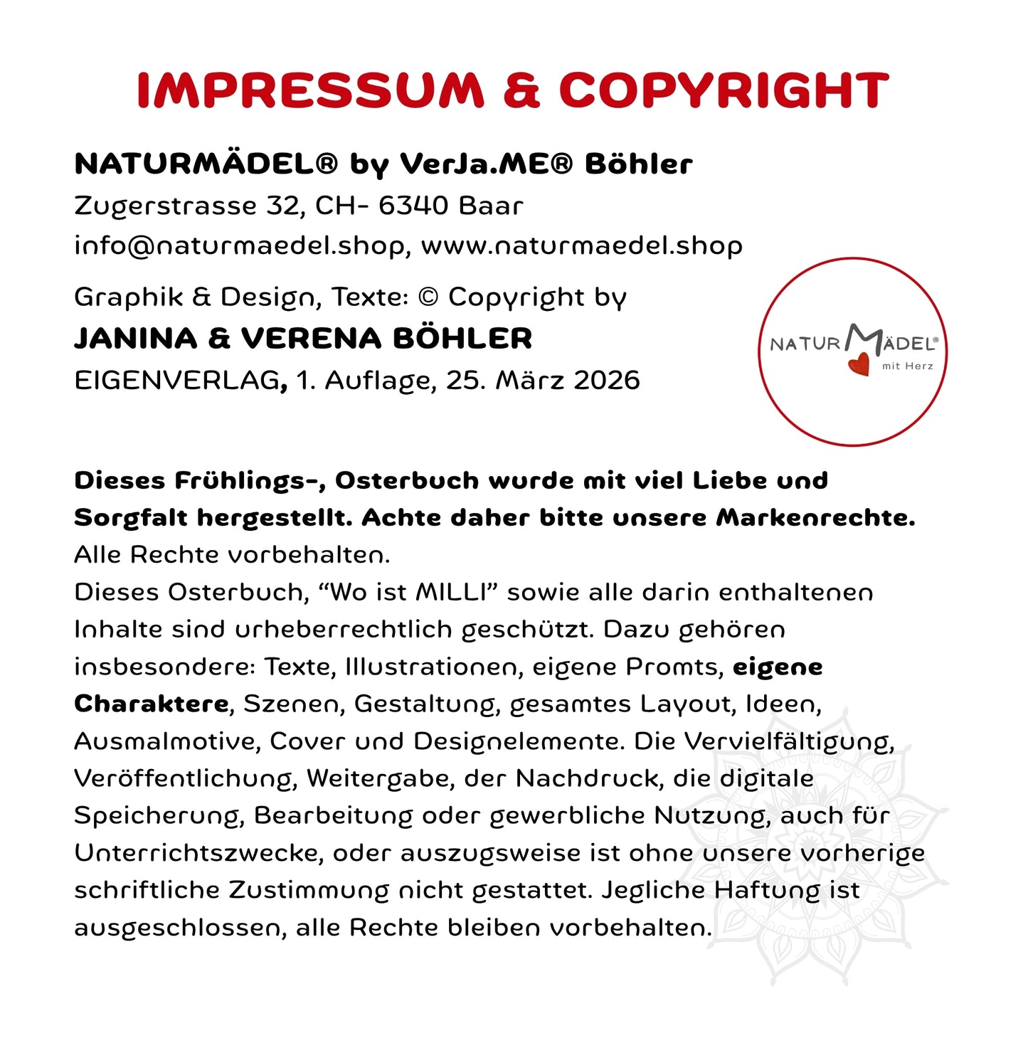 NATURMAEDEL® GANZ BESONDERES FRUEHLINGS-, OSTER- BILDER- U. VORLESEBUCH AB 3 - 99 JAHREN. XXL 94 SEITEN EDEL PREMIUM SEIDENMATT BESCHICHTUNG, SOFTCOVER VERSION. 20x20 cm, 8x8“ Zoll . NATURMAEDEL HERZENSKINDER COLLECTION - DESIGN BY VERENA U. JANINA BOEHLER 1.12 - www.naturmaedel.shop -  