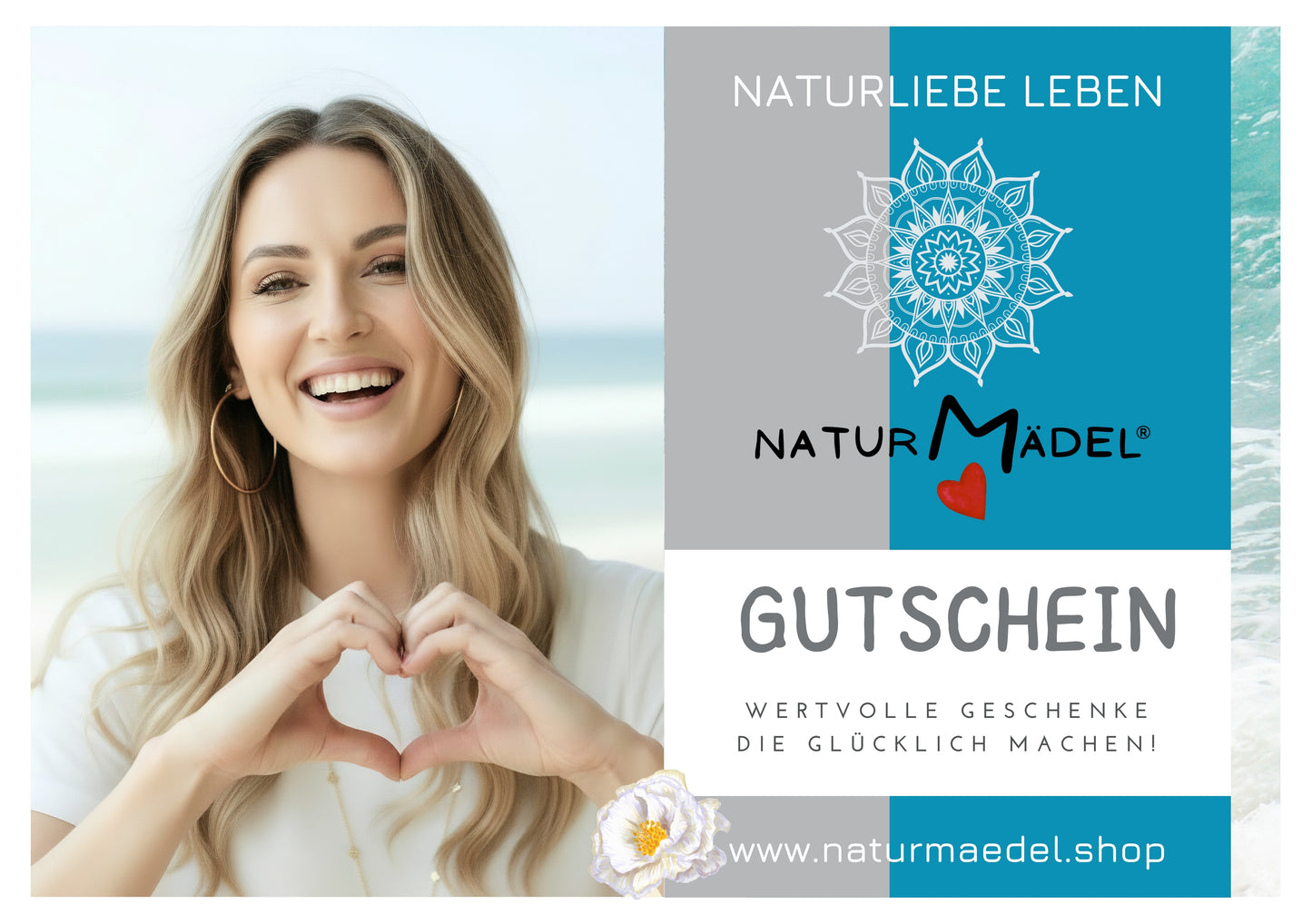 NATURMAEDEL® GESCHENK-GUTSCHEIN - TITEL SEITE 1 -   FUER MEHR LEBENSFREUDE UND WOHLBEFINDEN -  VON DER NATUR INSPIRIERT - MIT HERZ UND LIEBE FUER DICH KREIERT- 50 - 200 Euro - DESIGNED Verena u. Janina Boehler by VerJa.ME® - 1.O - www.naturmaedel.shop -  