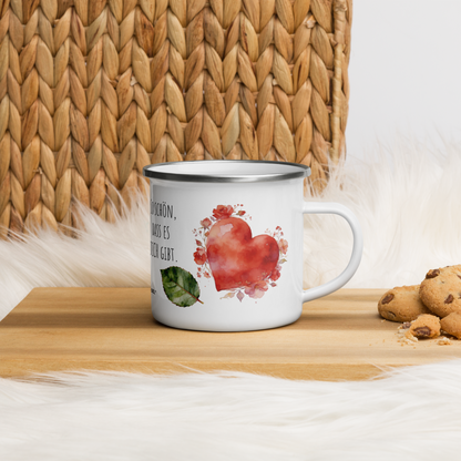 NATURMAEDEL® HERZENSGESCHENKE. EXCLUSIVE DESIGNER EMAILLE-TASSE „BE IN LOVE“. EDLES NATURMAEDEL® CREATIV  DESIGN - SCHRIFTZUG SO SCHOEN, DASS ES DICH GIBT - DESIGNED VERENA U. JANINA  BY VERJA.ME® - 1.3 - www.naturmaedel.shop -  