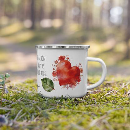 NATURMAEDEL® HERZENSGESCHENKE. EXCLUSIVE DESIGNER EMAILLE-TASSE „BE IN LOVE“. EDLES NATURMAEDEL® CREATIV  DESIGN - SCHRIFTZUG SO SCHOEN, DASS ES DICH GIBT - DESIGNED VERENA U. JANINA  BY VERJA.ME® - 1.5 - www.naturmaedel.shop -  