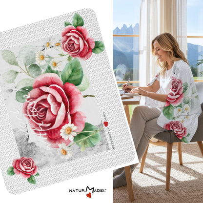 NATURMAEDEL® LIMITED EDITION CREATIV DESIGN - WORK WITH LOVE - KUSCHELWEICHE  SHERPA DECKE MIT EDLEM NATURMAEDEL DRUCKDESIGN - AQUARELL ROSEN DESIGN UND SILBER HERZEN - DESIGNED BY VERENA U. JANINA BOEHLER - 1.1 - www.naturmaedel.shop - 