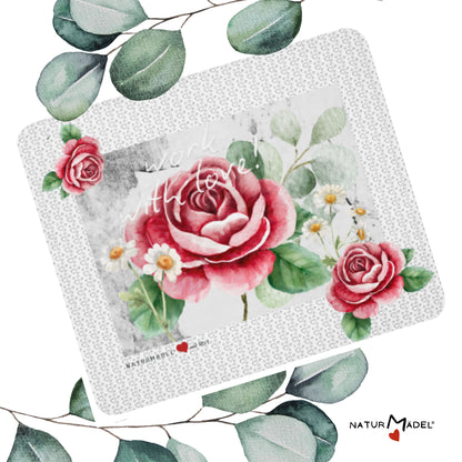 NATURMAEDEL® LIMITED EDITION CREATIV DESIGN - WORK WITH LOVE - KUSCHELWEICHE  SHERPA DECKE MIT EDLEM NATURMAEDEL DRUCKDESIGN - AQUARELL ROSEN DESIGN UND SILBER HERZEN - DESIGNED BY VERENA U. JANINA BOEHLER - 1.4 - www.naturmaedel.shop - 
