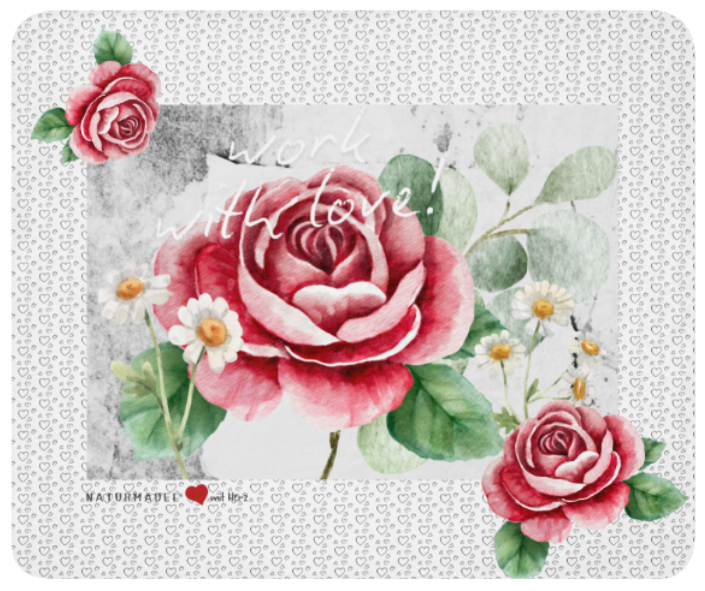 NATURMAEDEL® LIMITED EDITION CREATIV DESIGN - WORK WITH LOVE - KUSCHELWEICHE  SHERPA DECKE MIT EDLEM NATURMAEDEL DRUCKDESIGN - AQUARELL ROSEN DESIGN UND SILBER HERZEN - DESIGNED BY VERENA U. JANINA BOEHLER - 1.4 - www.naturmaedel.shop - 
