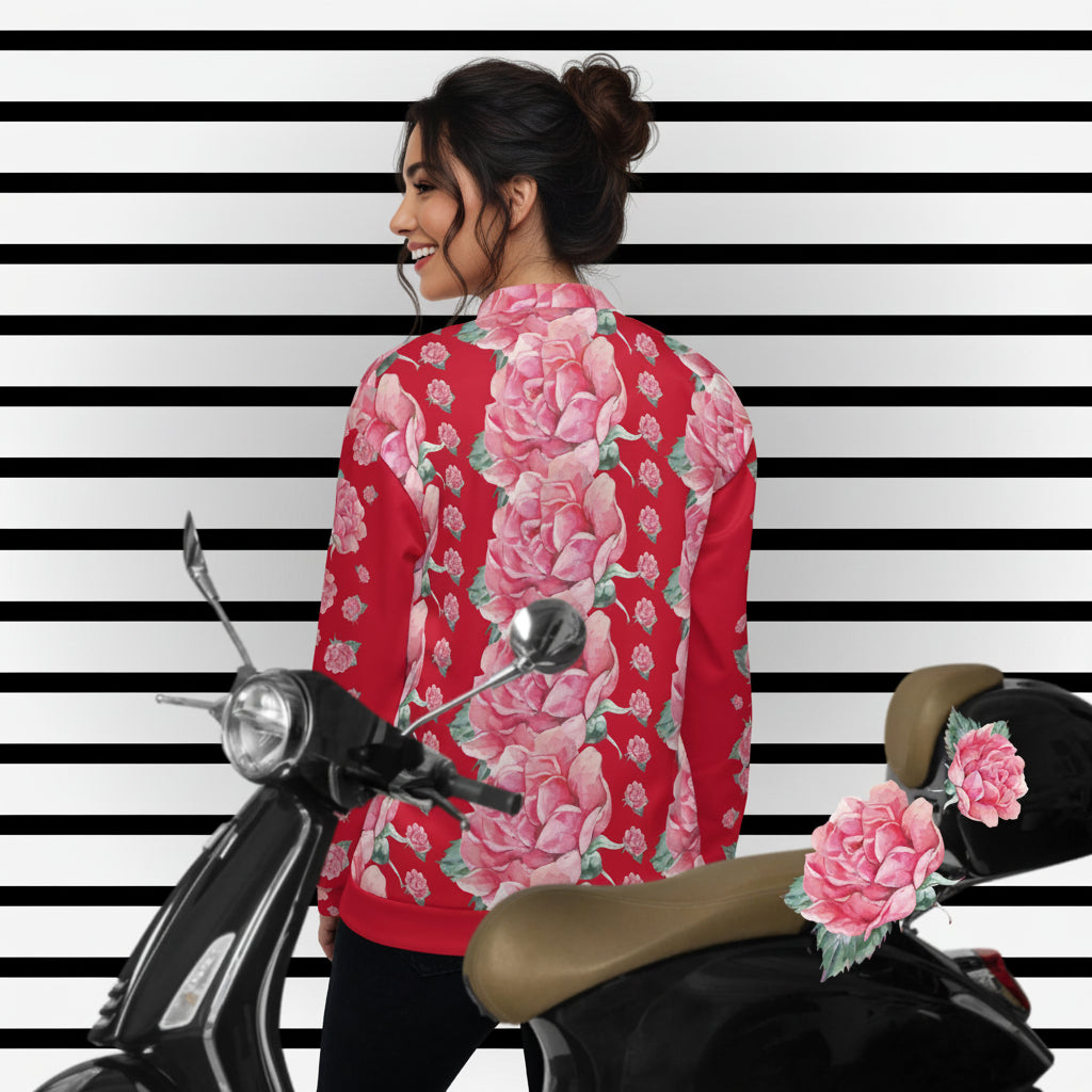 NATURMAEDEL® PREMIUM EINZIGARTIGE, UNISEX  BOMBERJACKE - EXCLUSIVES NATURMAEDEL® AQUARELL ROSE IN LOVE DESIGN by VERENA VerJa.ME® -1.2- www.naturmaedel.shop - 