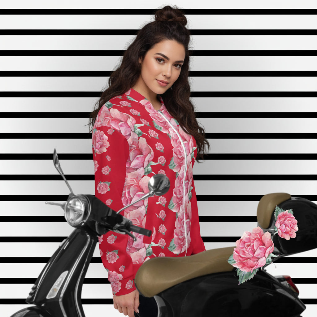 NATURMAEDEL® PREMIUM EINZIGARTIGE, UNISEX  BOMBERJACKE - EXCLUSIVES NATURMAEDEL® AQUARELL ROSE IN LOVE DESIGN by VERENA VerJa.ME® -1.3- www.naturmaedel.shop - 