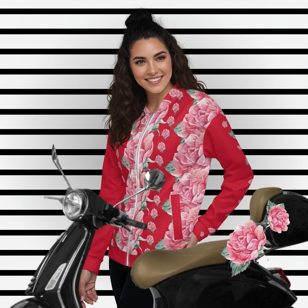 NATURMAEDEL® PREMIUM EINZIGARTIGE, UNISEX  BOMBERJACKE - EXCLUSIVES NATURMAEDEL® AQUARELL ROSE IN LOVE DESIGN by VERENA VerJa.ME® -1.1- www.naturmaedel.shop - 