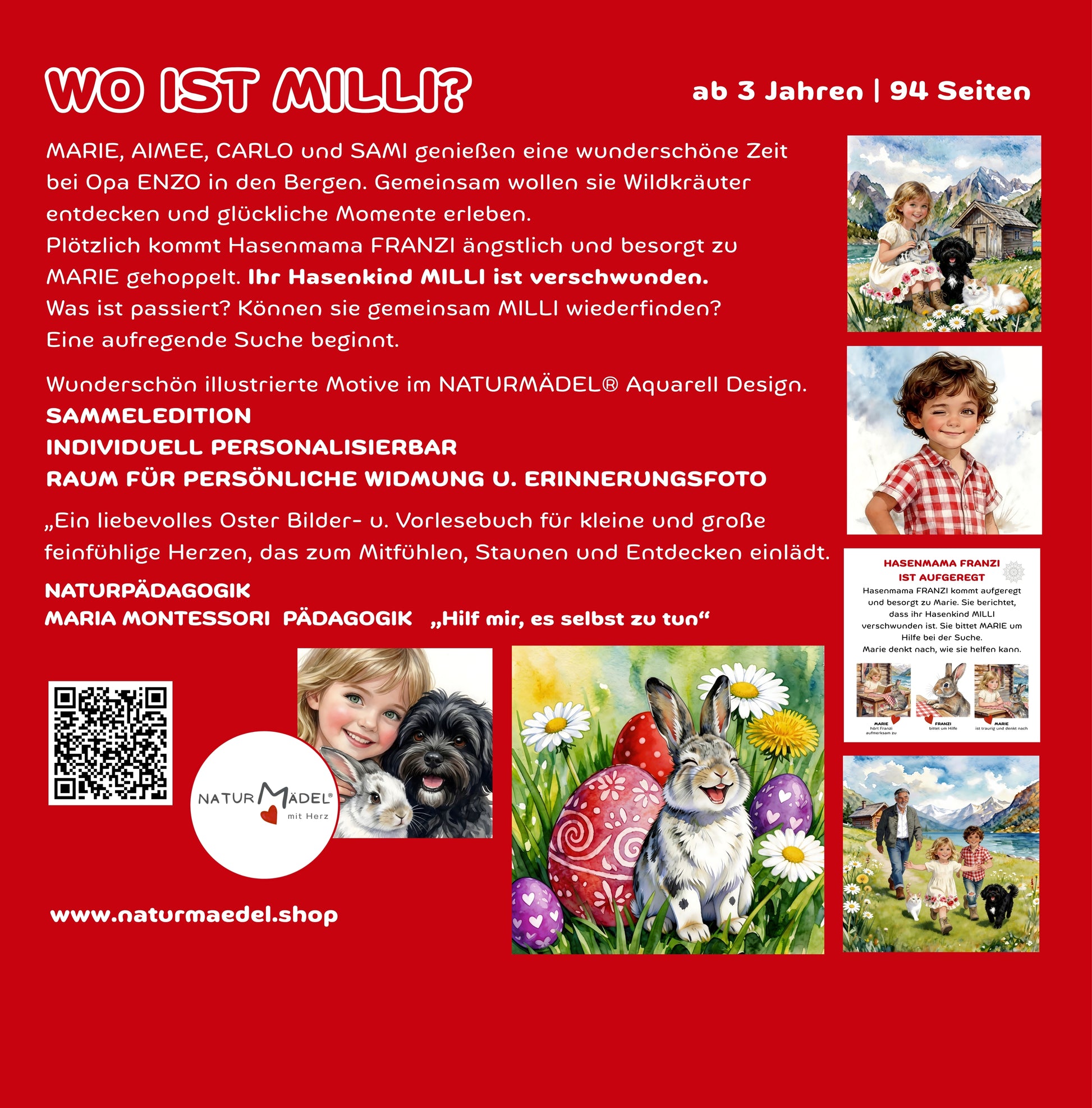 NATURMAEDEL® PREMIUM HARDCOVER FRUEHLINGS-, OSTER- BILDER- U. VORLESEBUCH AB 3 - 99 JAHREN.  94 SEITEN EDELE SEIDENMATT BESCHICHTUNG, HARDCOVER VERSION. 20x20 cm - 8x8“ ZOLL -  NATURMAEDEL HERZENSKINDER COLLECTION - DESIGN BY VERENA U. JANINA BOEHLER  - 1.12 - www.naturmaedel.shop 