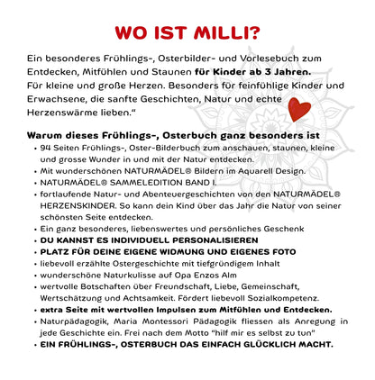 NATURMAEDEL® PREMIUM HARDCOVER FRUEHLINGS-, OSTER- BILDER- U. VORLESEBUCH AB 3 - 99 JAHREN.  94 SEITEN EDELE SEIDENMATT BESCHICHTUNG, HARDCOVER VERSION. 20x20 cm - 8x8“ ZOLL -  NATURMAEDEL HERZENSKINDER COLLECTION - DESIGN BY VERENA U. JANINA BOEHLER  - 1.16 - www.naturmaedel.shop  