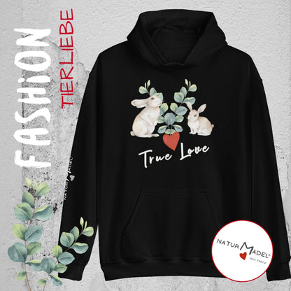 NATURMAEDEL® PREMIUM UNISEX HOODIE MIT EINZIGARTIGEM NATURMAEDEL® TIERLIEBE DESIGN - BLACK- FRÜHLING- SOMMER - DESIGN VERENA U. JANINA BOEHLER -  1.10- www.naturmaedel.shop -  