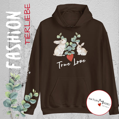 NATURMAEDEL® PREMIUM UNISEX HOODIE MIT EINZIGARTIGEM NATURMAEDEL® TIERLIEBE DESIGN - DARK CHOCOLAT- FRÜHLING- SOMMER - DESIGN VERENA U. JANINA BOEHLER -  1.3 - www.naturmaedel.shop -   