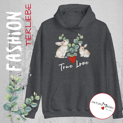NATURMAEDEL® PREMIUM UNISEX HOODIE MIT EINZIGARTIGEM NATURMAEDEL® TIERLIEBE DESIGN - HEATHER GREY- FRÜHLING- SOMMER - DESIGN VERENA U. JANINA BOEHLER -  1.7 - www.naturmaedel.shop -  