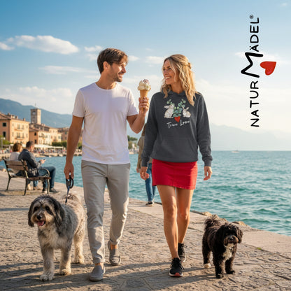 NATURMAEDEL® PREMIUM UNISEX HOODIE MIT EINZIGARTIGEM NATURMAEDEL® TIERLIEBE DESIGN - HEATHER GREY- FRÜHLING- SOMMER - PESCHIERA  - AIMEE — DESIGN VERENA U. JANINA BOEHLER -  1.6 - www.naturmaedel.shop -  