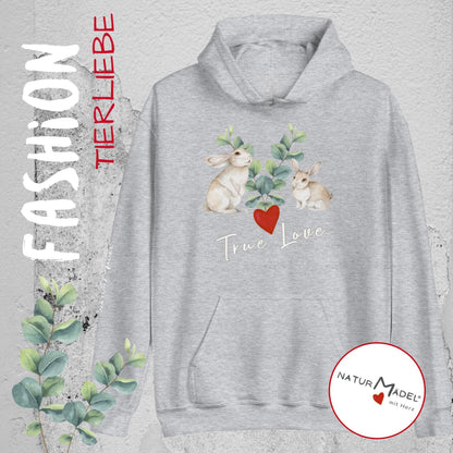 NATURMAEDEL® PREMIUM UNISEX HOODIE MIT EINZIGARTIGEM NATURMAEDEL® TIERLIEBE DESIGN - SPORT GREY- FRÜHLING- SOMMER - DESIGN VERENA U. JANINA BOEHLER -  1.5 - www.naturmaedel.shop -   