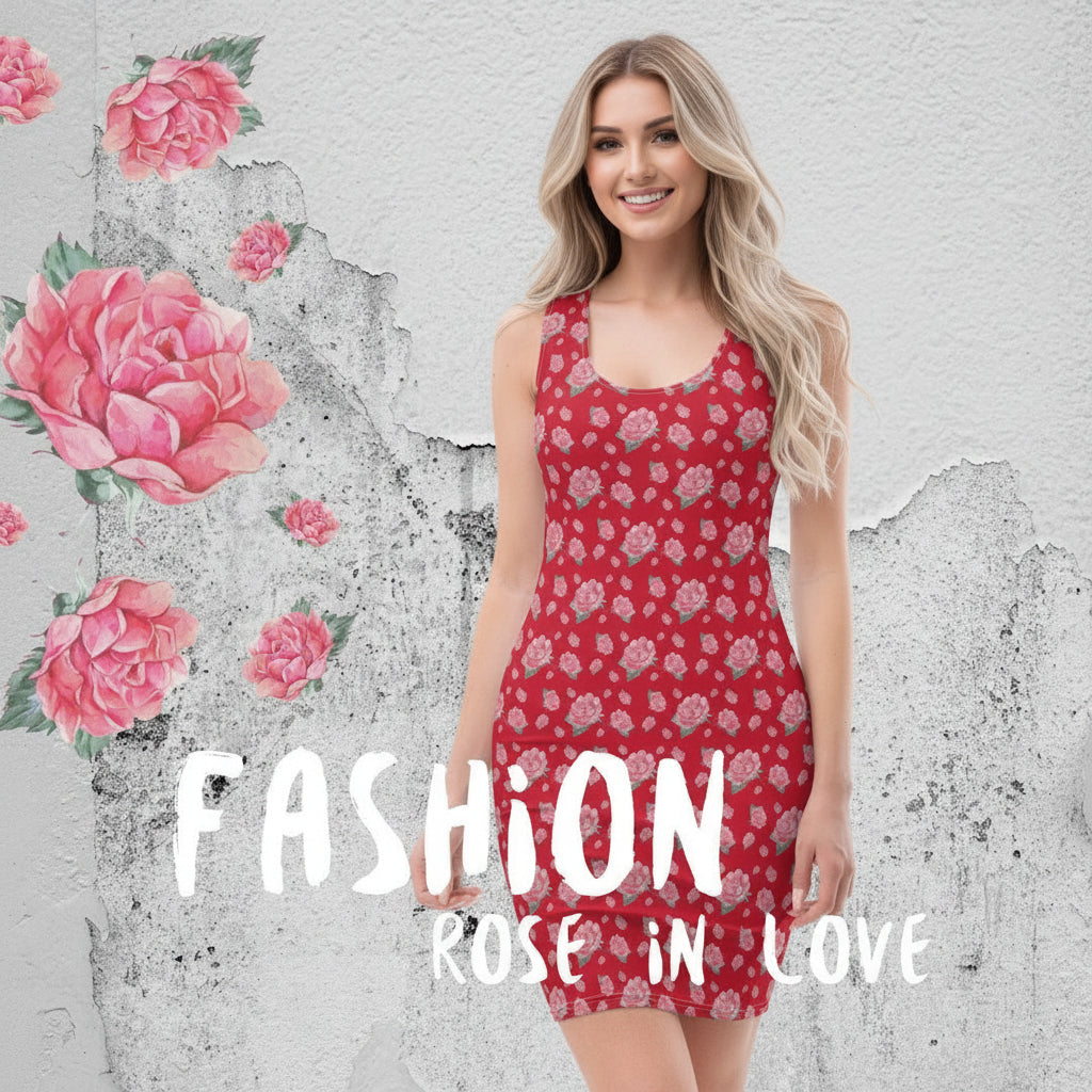 NATURMAEDEL® ROSE IN LOVE DESIGN - ROSA ROTE AQUARELLROSEN - STRETCHMINIKLEID -ROT MIT ROTEN AQUARELLROSEN - NATURMÄDEL JANINA   - ITALIEN - GARDASEE - www.naturmaedel.com - 