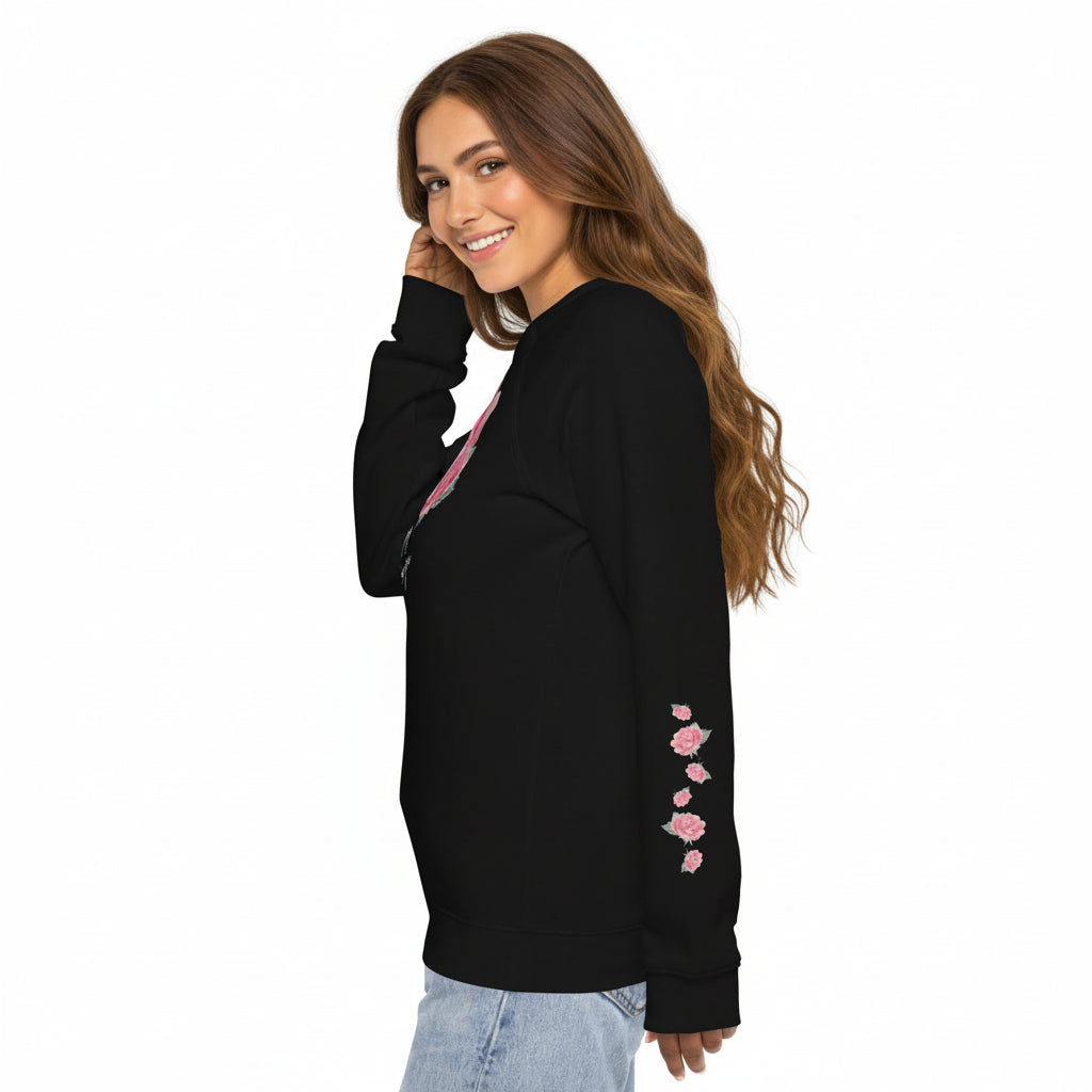 NATURMAEDEL® STYLISCHER RAGLAN DAMEN PULLOVER AUS REINER BIO BAUMWOLLE. IN BEQUEMER LOUNGEWEAR AUSFUEHRUNG. PREMIUM QUALITÄT FUER SENSIBLE HAUT. EXCLUSIV NATURMAEDEL® ROSE  IN LOVE AQUARELL. DESIGN VERENA U. JANINA by VerJa.ME® - 1.3 - www.naturmaedel.shop -  