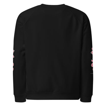 NATURMAEDEL® STYLISCHER RAGLAN DAMEN PULLOVER AUS REINER BIO BAUMWOLLE. IN BEQUEMER LOUNGEWEAR AUSFUEHRUNG. PREMIUM QUALITÄT FUER SENSIBLE HAUT. BACK. EXCLUSIV NATURMAEDEL® ROSE  IN LOVE AQUARELL. DESIGN VERENA U. JANINA by VerJa.ME® - 1.4- www.naturmaedel.shop -  