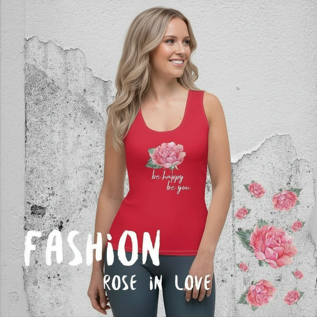 FIGURBETONTES, DESIGNER YOGA UND FITNESS TANK TOP –SUPER ELASTISCH, EXCLUSIVE FUNKTIONALITÄT UND BEQUEMLICHKEIT. DAS NATURMÄDEL® DESIGN ROSE IN LOVE, BE HAPPY BE YOU SORGEN FÜR LEBENSFREUDE PUR - DESIGN VERENA U. JANINA by VerJa.ME® - 1.0 - www.naturmaedel.shop - 