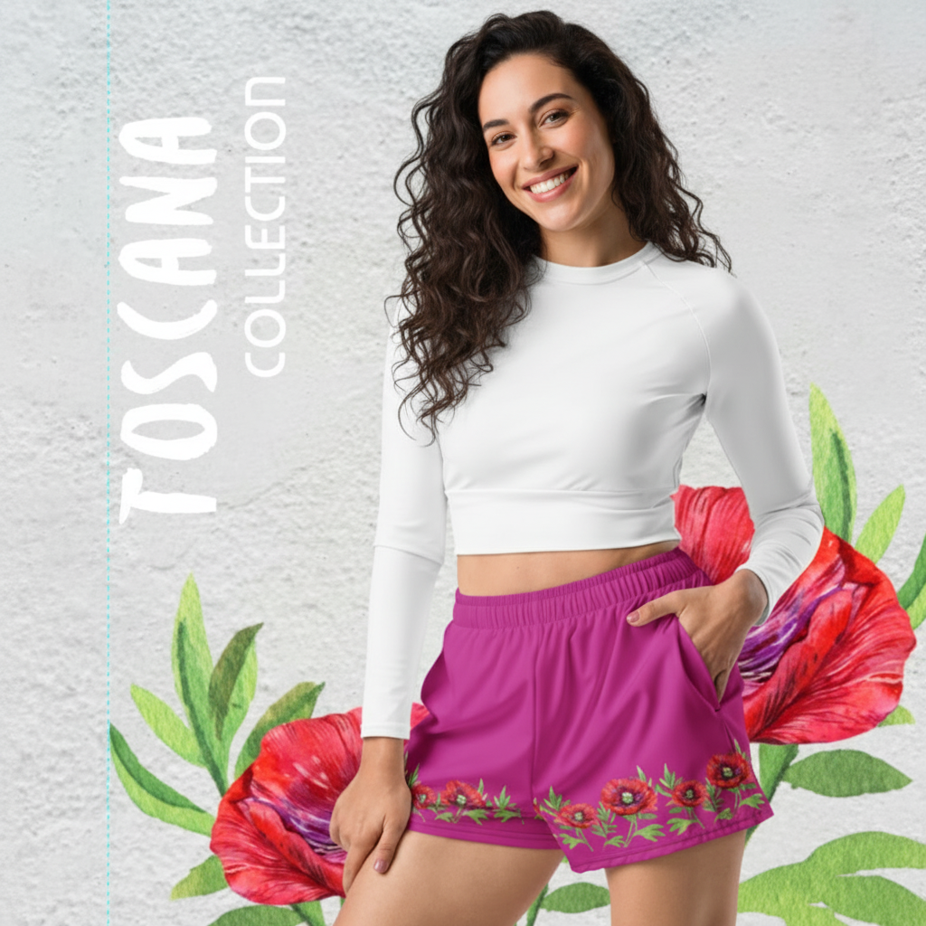 NATURMAEDEL® TOSCANA AQUARELL MOHNBLUMEN DESIGN. ROMANTISCHE, WUNDERSCHÖNE UND SEHR BEQUEME  DESIGNER HIGH-TECH MIKROFASER SHORTS DIE KEINE WÜNSCHE OFFEN LÄSST.  GUTE LAUNE GARANTIERT. 
 - 2 - NATURMAEDEL CIARA - www.naturmaedel.shop -
