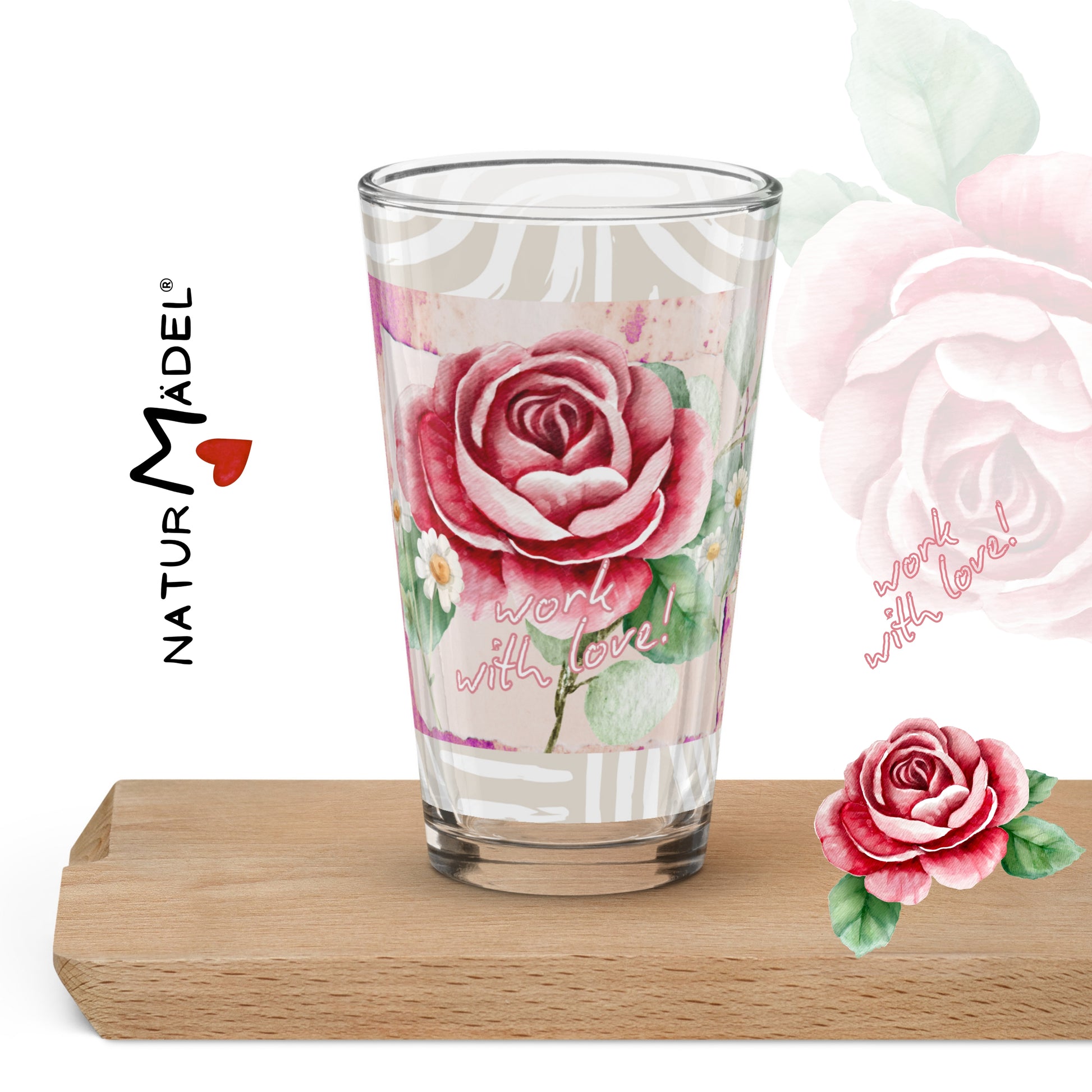 NATURMAEDEL® "WORK WITH LOVE". MOTIVATION PUR. GLUECKLICH UND MOTIVIERT ARBEITEN UND GENIESSEN. EIN WUNDERSCHOENER HANDGEMACHTER UND VON HAND DESIGNETER TRINKBECHER - DESIGNED  VERENA U. JANINA by VerJa.ME® - PREMIUM PANORAMA DRUCK - 1.2 - www.naturmaedel.shop - 
