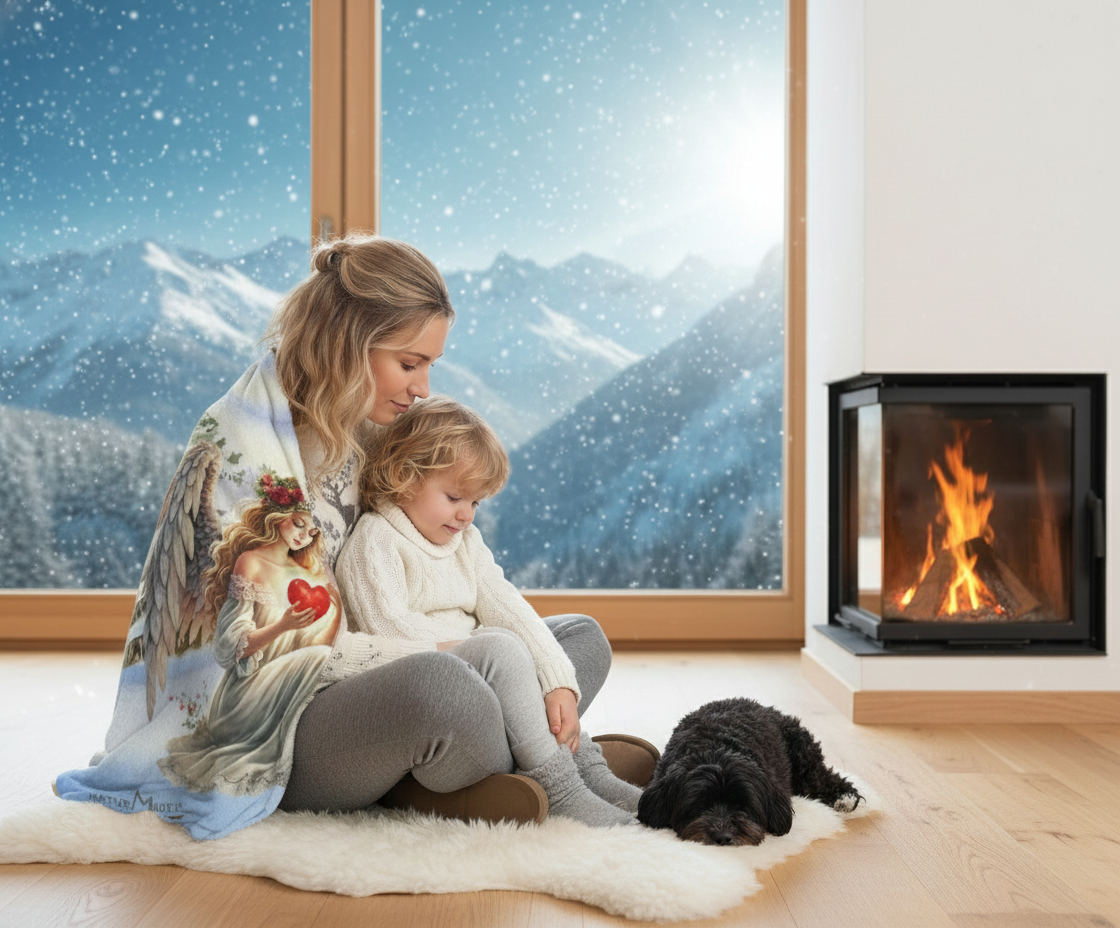 NATURMAEDEL_-WEIHNACHTSZAUBER-KUSCHELDECKE-TAGESDECKE-SCHUTZENGEL MIT HERZ-SILBERSTERNE-VORLAGEMOG2_-WALDSCHNEEHUTETEN- WEIHNACHTSGESCHENKE - www.naturmaedel.shop_ 