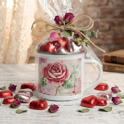 NATURMÄDEL® LIMITED EDITION WORK WITH LOVE EMAILLE BECHER, TASSE. SO MACHT ARBEITEN WIEDER RICHTIG SPASS. WERTVOLLE GESCHENKE FÜR WERTVOLLE MENSCHEN.
