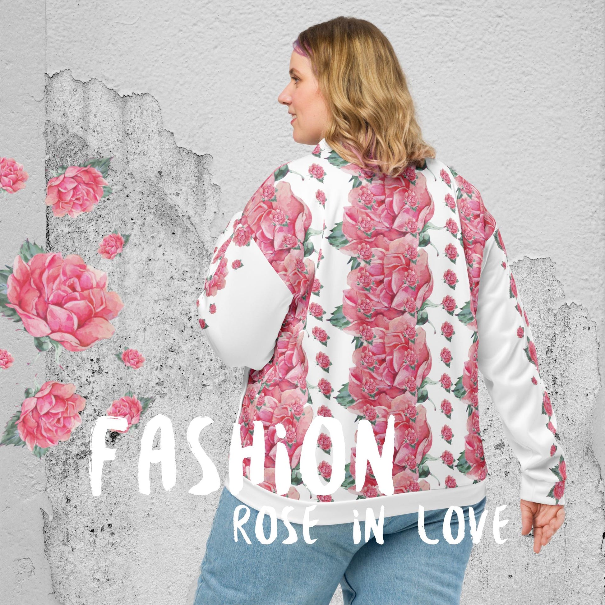 EINZIGARTIGE, UNISEX  BOMBERJACKE - EXCLUSIVES NATURMÄDEL® AQUARELL ROSE IN LOVE DESIGN, www.naturmaedel.com