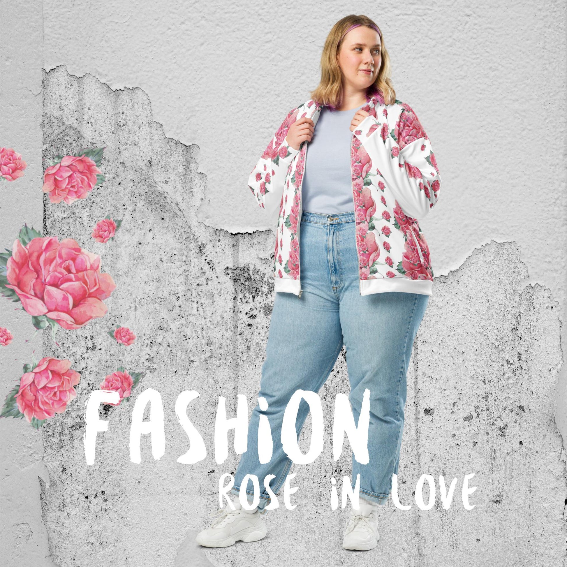 EINZIGARTIGE, UNISEX  BOMBERJACKE - EXCLUSIVES NATURMÄDEL® AQUARELL ROSE IN LOVE DESIGN, www.naturmaedel.com 