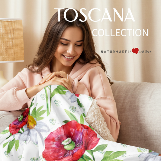 BESTSELLER MAI - EXCLUSIVE SHERPA DECKE, MIT EINZIGARTIGEM NATURMÄDEL® TOSCANA DESIGN LIEBEVOLL BEDRUCKT. KUSCHELFAKTOR GARANTIERT. www.naturmaedel.shop .