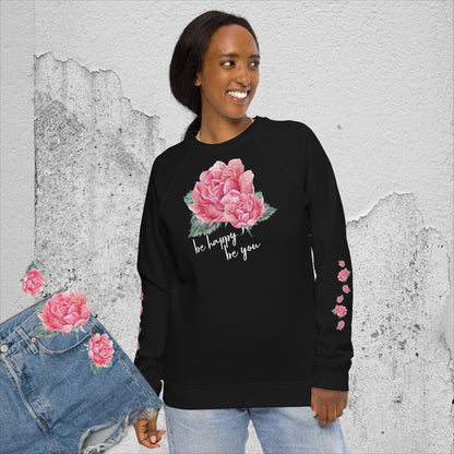 BIO BAUMWOLLE - STYLISCHER RAGLAN PULLOVER -  EXCLUSIV NATURMÄDEL® DESIGN - AQUARELL ROSE IN LOVE