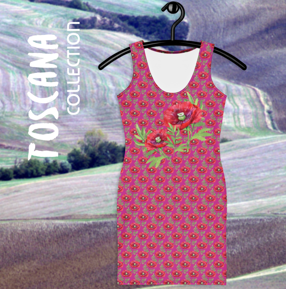 SOMMER FEELING PUR. ROMANTISCH VERSPIELTE ELEGANZ. BEQUEMES, KNITTERFREIES DESIGNER STRETCH MINIKLEID FÜR ALLE REISELUSTIGEN NATURMÄDEL`S – MIT EXCLUSIVEM NATURMÄDEL® TOSCANA DESIGN UND WUNDERSCHÖNEN LIEBEVOLL GESTALTETEN AQUARELL MOHNBLUMEN.- www.naturmaedel.shop