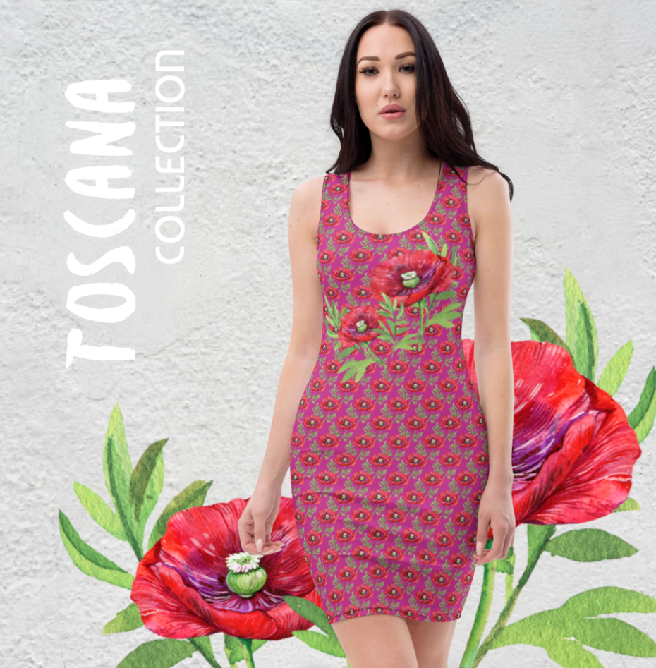 SOMMER FEELING PUR. ROMANTISCH VERSPIELTE ELEGANZ. BEQUEMES, KNITTERFREIES DESIGNER STRETCH MINIKLEID FÜR ALLE REISELUSTIGEN NATURMÄDEL`S – MIT EXCLUSIVEM NATURMÄDEL® TOSCANA DESIGN UND WUNDERSCHÖNEN LIEBEVOLL GESTALTETEN AQUARELL MOHNBLUMEN.- www.naturmaedel.shop