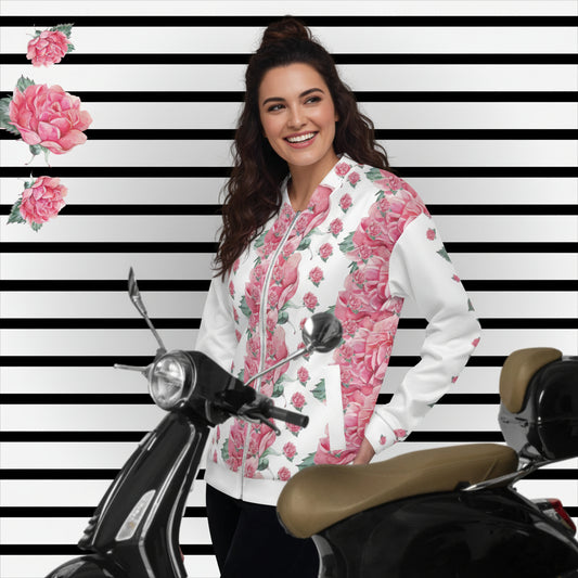 NATURMÄDEL® AQUARELL ROSE IN LOVE DESIGN. EXCLUSIVE UNISEX  DAMEN LOUNGEWEAR SPORT- U. FREIZEITJACKE  - HIGHTECH PREMIUM QUALITÄT - WEISS MIT KUNSTDRUCK - 1.0 - DESIGN Verena u. Janina by VerJa.ME®  - www.naturmaedel.shop - 