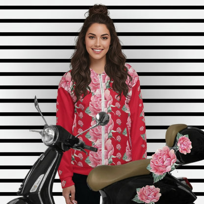 NATURMAEDEL® PREMIUM EINZIGARTIGE, UNISEX  BOMBERJACKE - EXCLUSIVES NATURMAEDEL® AQUARELL ROSE IN LOVE DESIGN by VERENA VerJa.ME® - www.naturmaedel.shop - 
