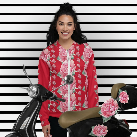 NATURMAEDEL® PREMIUM EINZIGARTIGE, UNISEX  BOMBERJACKE - EXCLUSIVES NATURMAEDEL® AQUARELL ROSE IN LOVE DESIGN by VERENA VerJa.ME® - www.naturmaedel.shop - 