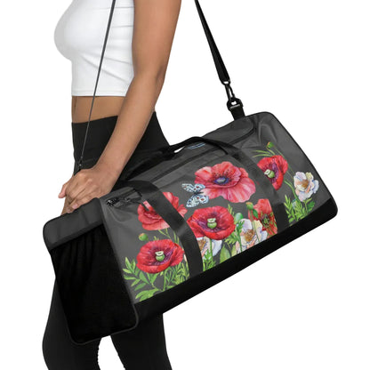 WEEKENDER - EXCLUSIVE SPORT-, BADE- U. REISETASCHE MIT EINZIGARTIGEM NATURMAEDEL® TOSCANA EDEL DESIGN, AQUARELL MOHNBLUMEN UND BE HAPPY, BE YOU SCHRIFTZUG - FARBE SAMBESI - DESIGN VERENA U. JANINA by VerJa.ME® - 1.5 - www.naturmaedel.shop - 