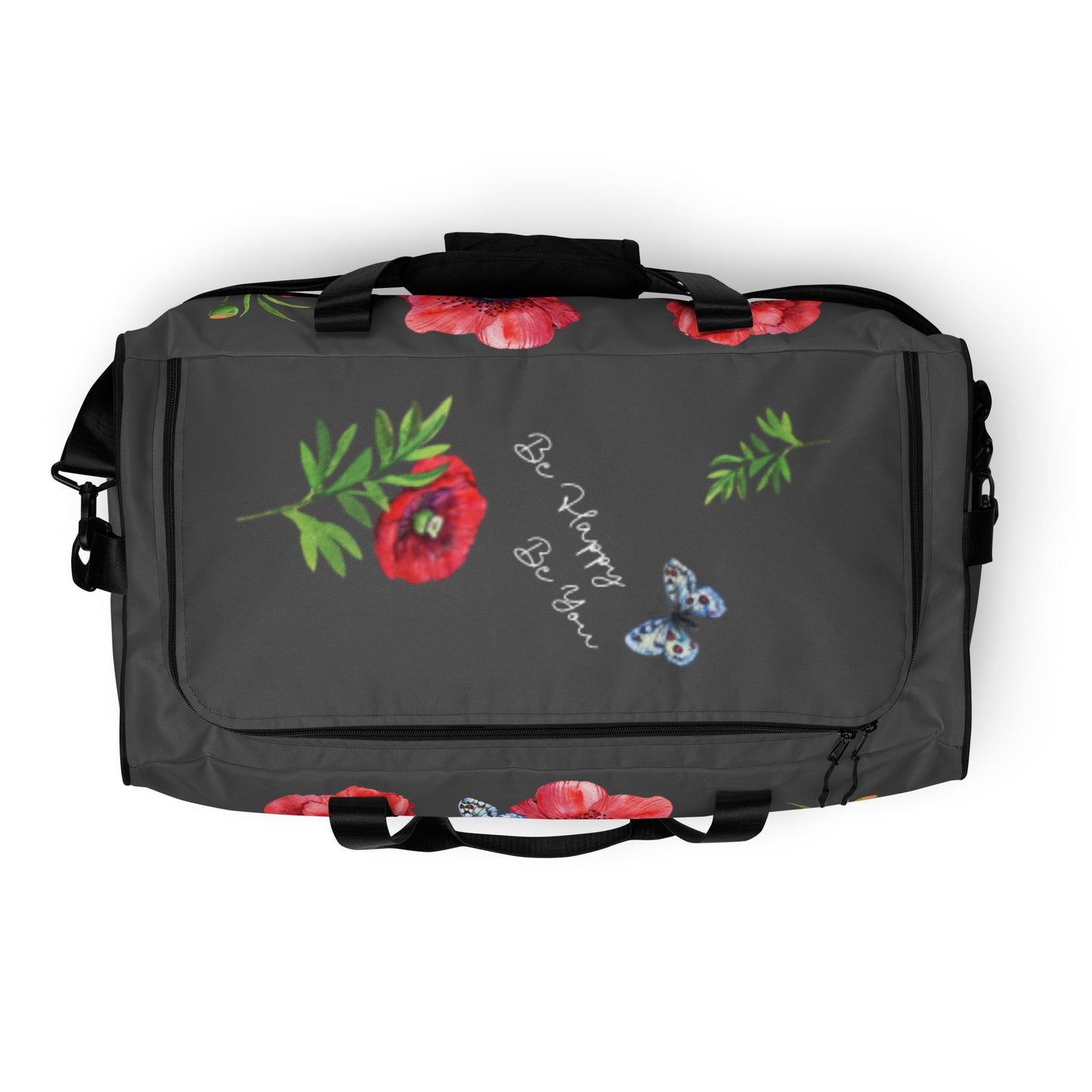 WEEKENDER - EXCLUSIVE SPORT-, BADE- U. REISETASCHE MIT EINZIGARTIGEM NATURMAEDEL® TOSCANA EDEL DESIGN, AQUARELL MOHNBLUMEN UND BE HAPPY, BE YOU SCHRIFTZUG - FARBE SAMBESI - DESIGN VERENA U. JANINA by VerJa.ME® - 1.6 - www.naturmaedel.shop - 