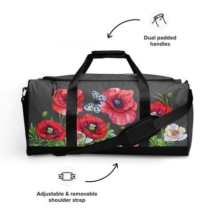 WEEKENDER - EXCLUSIVE SPORT-, BADE- U. REISETASCHE MIT EINZIGARTIGEM NATURMAEDEL® TOSCANA EDEL DESIGN, AQUARELL MOHNBLUMEN UND BE HAPPY, BE YOU SCHRIFTZUG - FARBE SAMBESI - DESIGN VERENA U. JANINA by VerJa.ME® - 1.8 - www.naturmaedel.shop - 