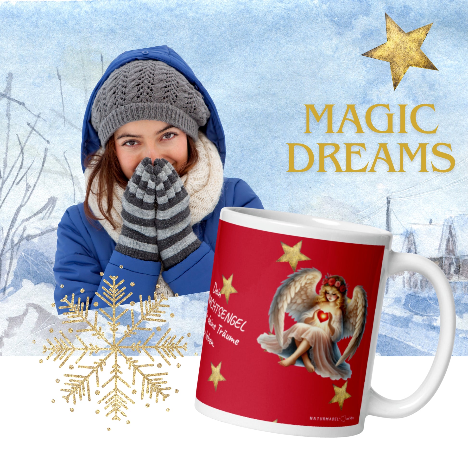 EXCLUSIVES NATURMÄDEL® DRUCKDESIGN - MAGISCHER WEIHNACHTSBECHER AUS GLÄNZENDER KERAMIK DER DIR HELFEN KANN, DEINE TRÄUME ZU LEBEN.  - DU SELBST - www.naturmaedel.shop - 