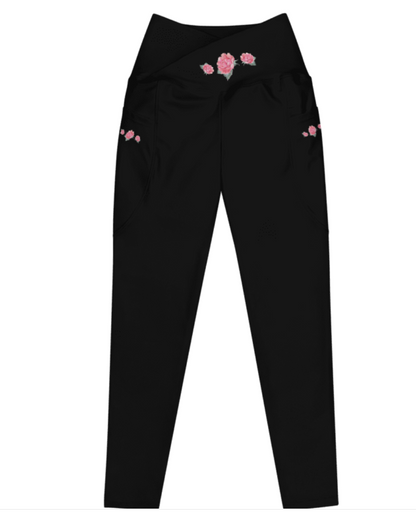 WUNDERSCHOENE, FIGURBETONTE CROSSOVER LEGGINGS MIT BEQUEMEN V-BUND UND LIEBEVOLLEN DETAILS. DEIN  IDEALER BEGLEITER FUER YOGA-, FITNESS- UND ALLE FREIZEITAKTIVITAETEN.   EINZIGARTIGES NATURMAEDEL® ROSE IN LOVE DESIGN - 1.5- www.naturmaedel.shop - 