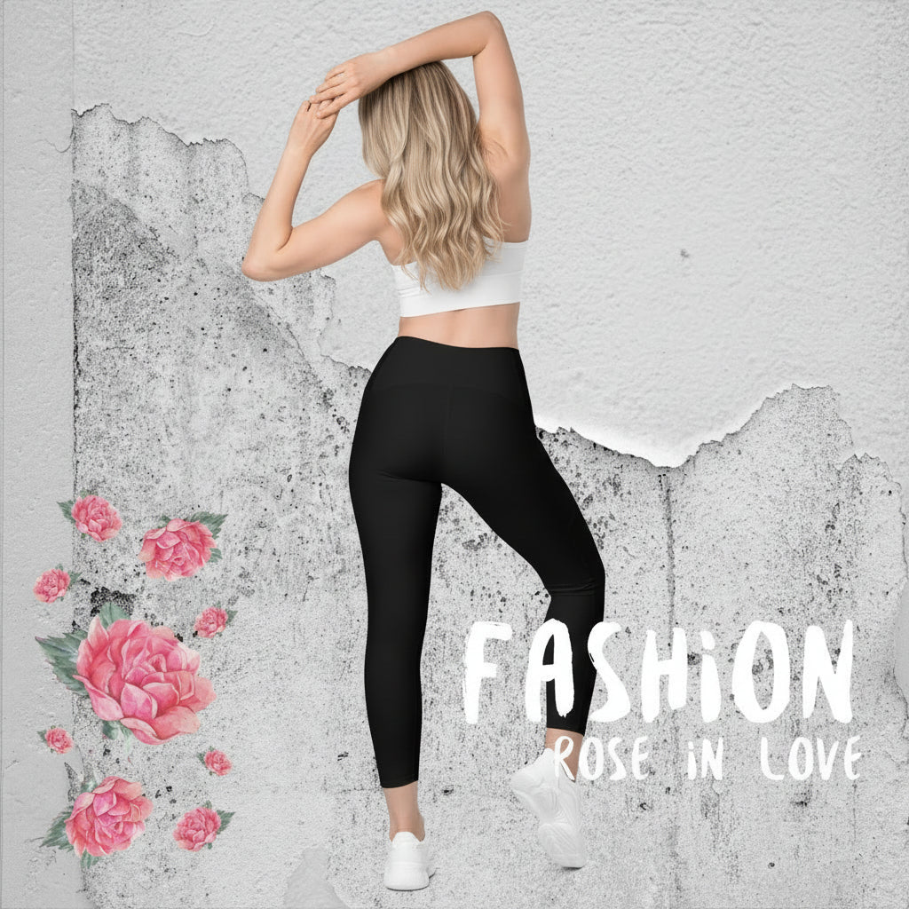 WUNDERSCHOENE, FIGURBETONTE CROSSOVER LEGGINGS MIT BEQUEMEN V-BUND UND LIEBEVOLLEN DETAILS. DEIN  IDEALER BEGLEITER FÜR YOGA-, FITNESS- UND ALLE FREIZEITAKTIVITAETEN.   EINZIGARTIGES NATURMAEDEL® ROSE IN LOVE DESIGN - 1.1 - www.naturmaedel.shop - 