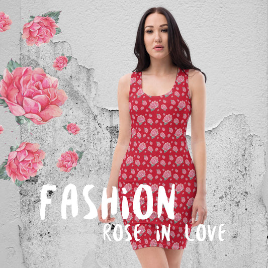 DESIGNER STRECH MINIKLEID - EXCLUSIV NATURMÄDEL® ROSE IN LOVE AQUARELL DESIGN, www.naturmaedel.com 