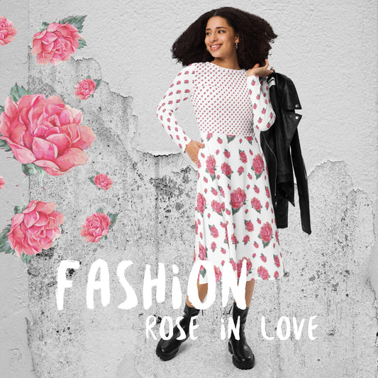 ROMANTISCHES MIDIKLEID MIT EXCLUSIVEM NATURMÄDEL® DESIGN AQUARELL ROSE IN LOVE, www.naturmaedel.com