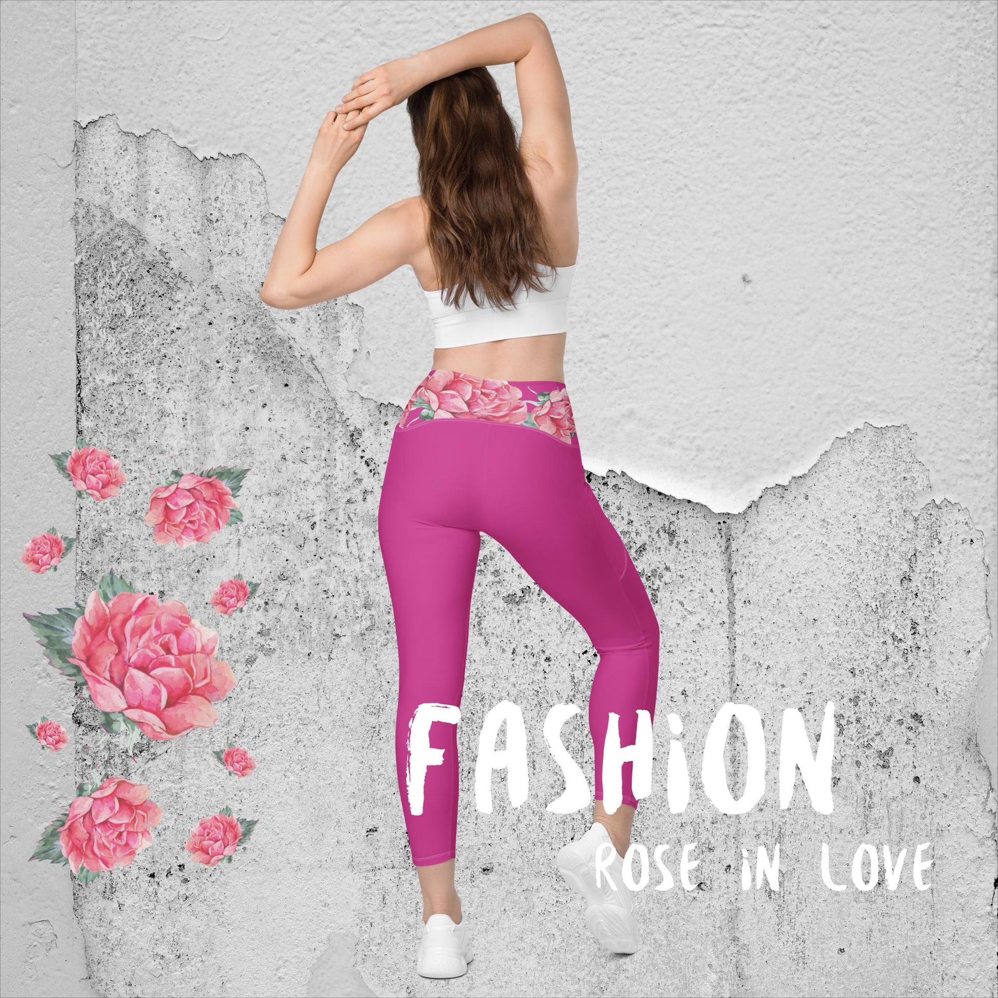 WUNDERSCHÖNE, FIGURBETONTE, V-BUND CROSSOVER LEGGINGS. IDEALER BEGLEITER FÜR YOGA-, FITNESS- UND ALLE FREIZEITAKTIVITÄTEN.  VERZIERT MIT UNSEREM EINZIGARTIGEM NATURMÄDEL® ROSE IN LOVE DESINGN  - www.naturmaedel.shop