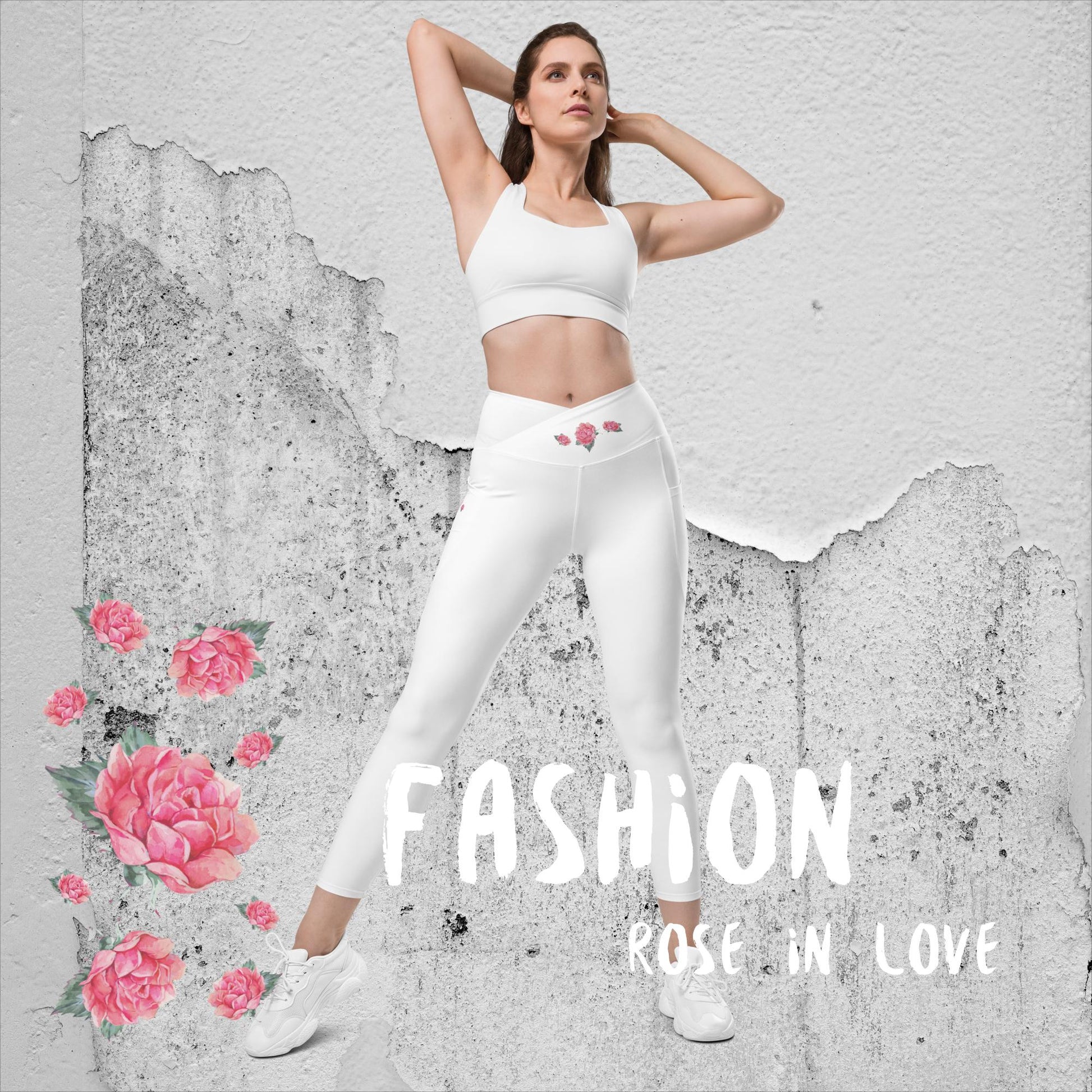 WUNDERSCHÖN, FIGURBETONT, V-BUND CROSSOVER LEGGINGS. IDEALER BEGLEITER FÜR YOGA-, FITNESS- UND ALLE FREIZEITAKTIVITÄTEN.  VERZIERT MIT UNSEREM EINZIGARTIGEM NATURMÄDEL® ROSE IN LOVE DESINGN - www.naturmaedel.shop 