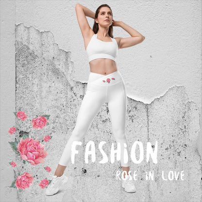WUNDERSCHÖN, FIGURBETONT, V-BUND CROSSOVER LEGGINGS. IDEALER BEGLEITER FÜR YOGA-, FITNESS- UND ALLE FREIZEITAKTIVITÄTEN.  VERZIERT MIT UNSEREM EINZIGARTIGEM NATURMÄDEL® ROSE IN LOVE DESINGN - www.naturmaedel.shop 