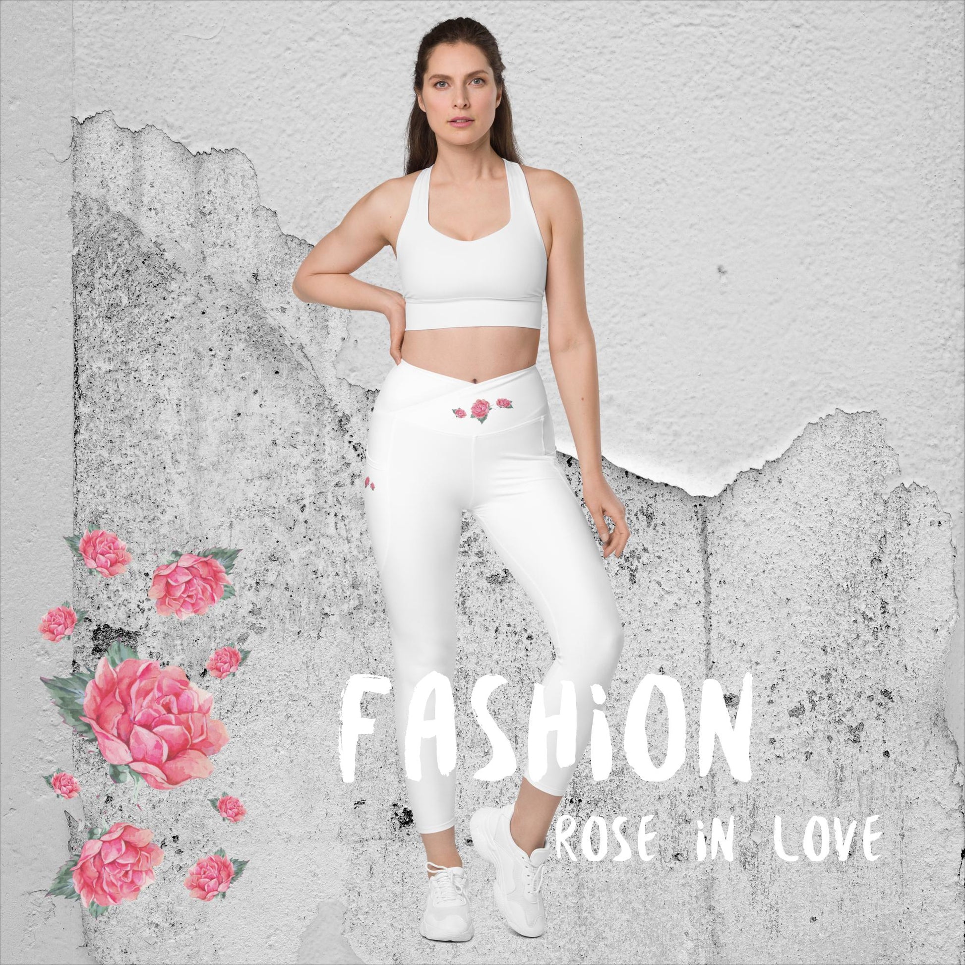WUNDERSCHÖN, FIGURBETONT, V-BUND CROSSOVER LEGGINGS. IDEALER BEGLEITER FÜR YOGA-, FITNESS- UND ALLE FREIZEITAKTIVITÄTEN.  VERZIERT MIT UNSEREM EINZIGARTIGEM NATURMÄDEL® ROSE IN LOVE DESINGN - www.naturmaedel.shop 