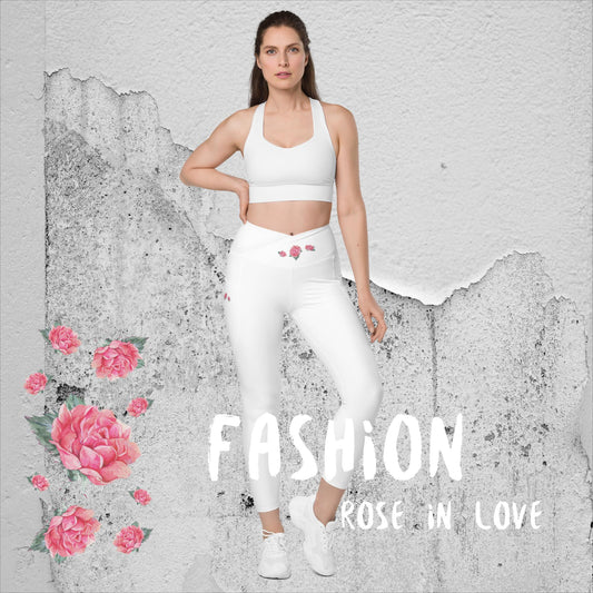 WUNDERSCHÖN, FIGURBETONT, V-BUND CROSSOVER LEGGINGS. IDEALER BEGLEITER FÜR YOGA-, FITNESS- UND ALLE FREIZEITAKTIVITÄTEN.  VERZIERT MIT UNSEREM EINZIGARTIGEM NATURMÄDEL® ROSE IN LOVE DESINGN - www.naturmaedel.shop 