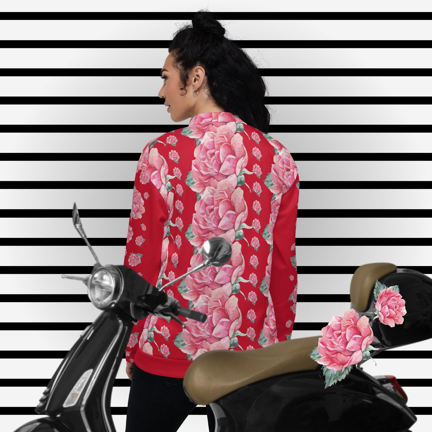 PREMIUM EINZIGARTIGE, UNISEX  BOMBERJACKE - EXCLUSIVES NATURMÄDEL® AQUARELL ROSE IN LOVE DESIGN