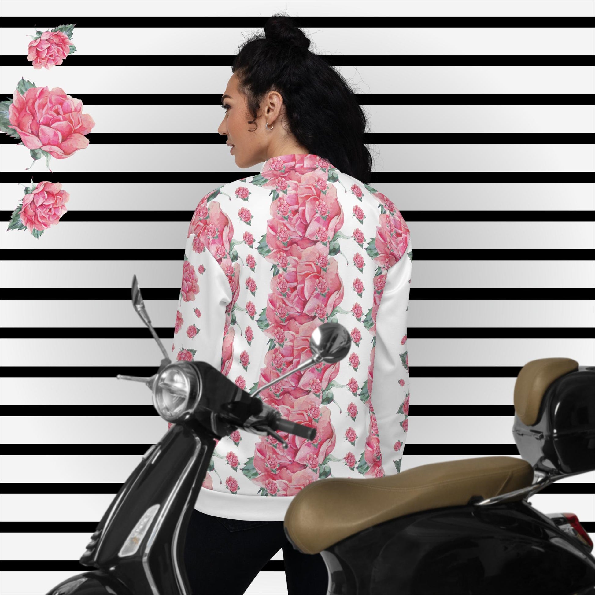 EINZIGARTIGE, UNISEX  BOMBERJACKE - EXCLUSIVES NATURMÄDEL® AQUARELL ROSE IN LOVE DESIGN, www.naturmaedel.com